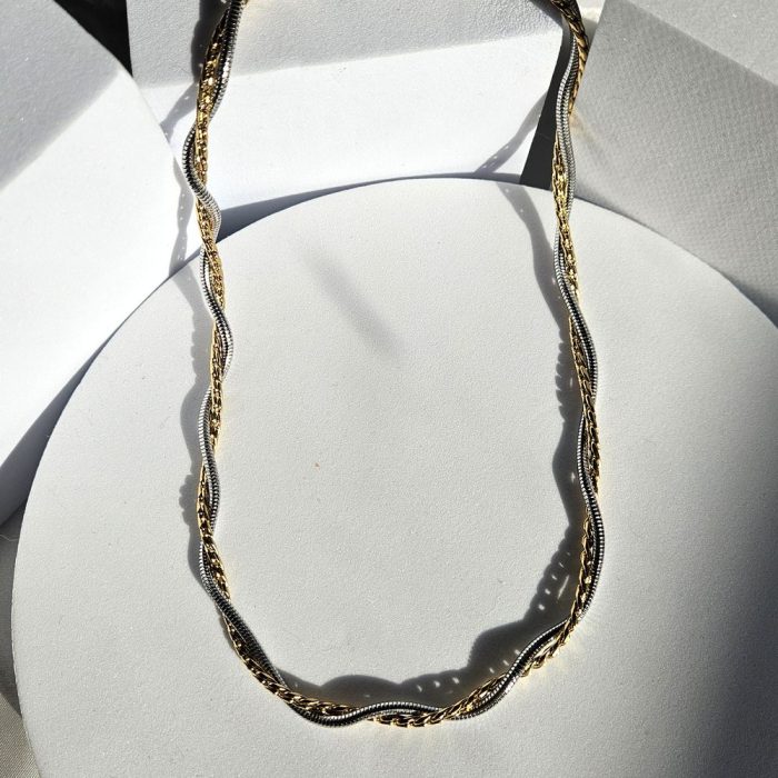 Κολιέ Αλυσιδάκι Διπλό Πλεξούδα - Δίχρωμο - Image 3