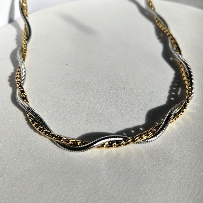 Κολιέ Αλυσιδάκι Διπλό Πλεξούδα - Δίχρωμο - Image 2