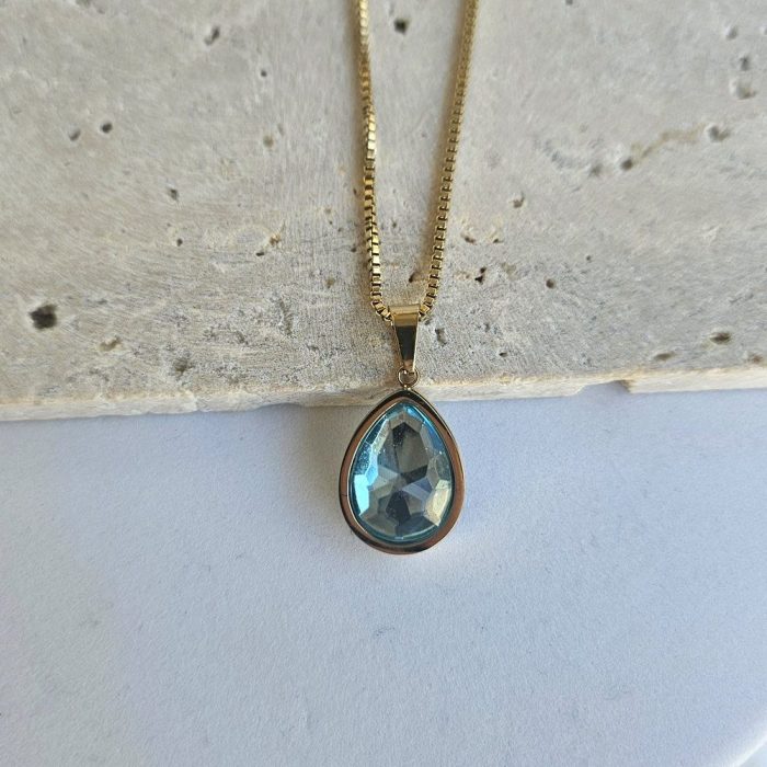 Κολιέ με Γαλάζιο Πετράδι - Χρυσό - Image 2