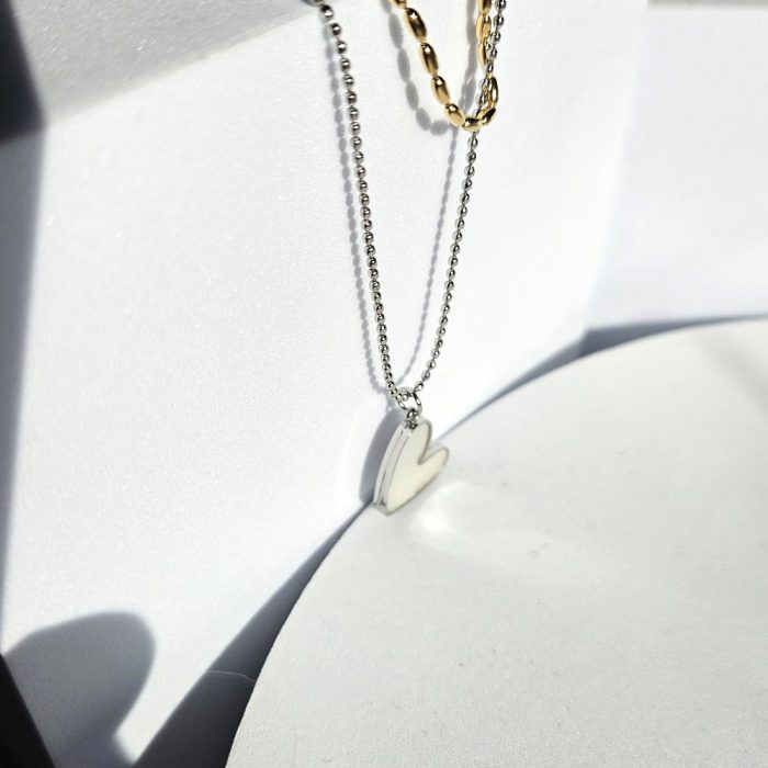 Κολιέ με Διπλό Αλυσιδάκι και Καρδιά - Δίχρωμο - Image 3