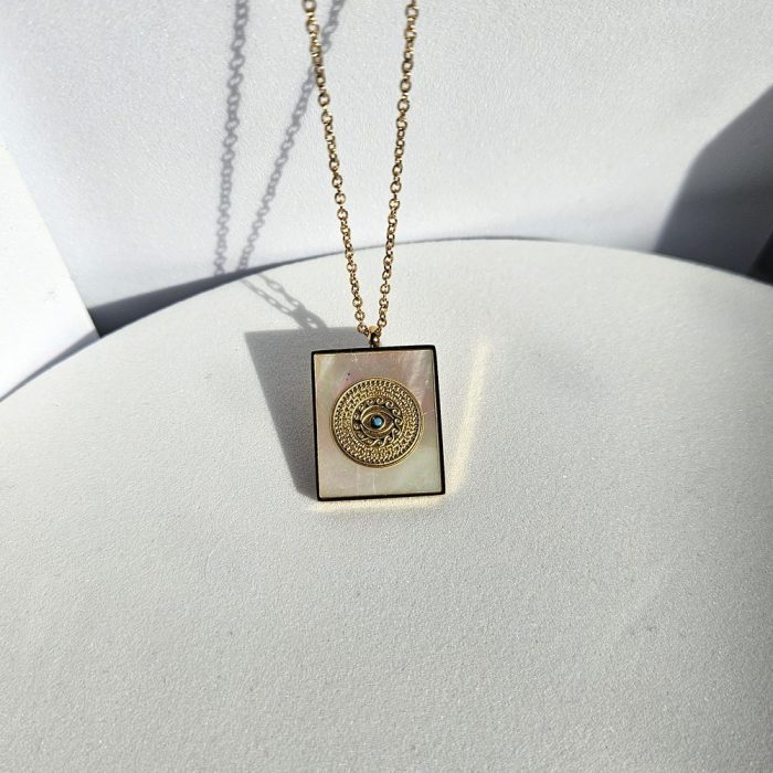 Κολιέ με Πλακέτα και Ματάκι - Χρυσό - Image 3