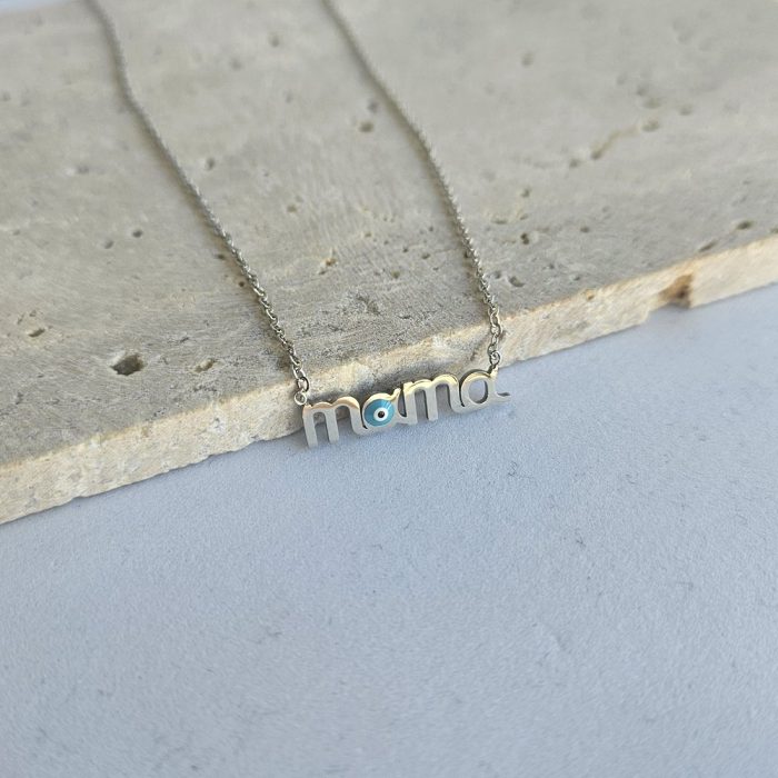 Κολιέ Mama με ματάκι - Ασημί - Image 2