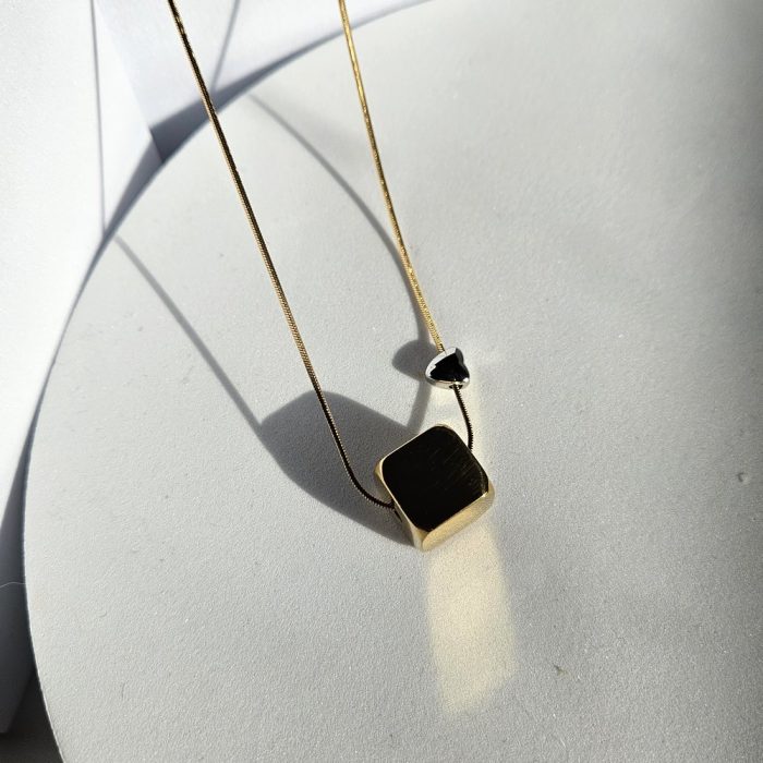 Κολιέ Qube Heart - Χρυσό με Ασημί Καρδιά - Image 3