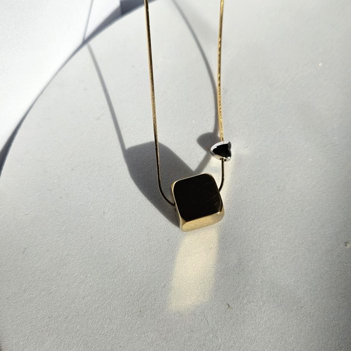 Κολιέ Qube Heart - Χρυσό με Ασημί Καρδιά - Image 2