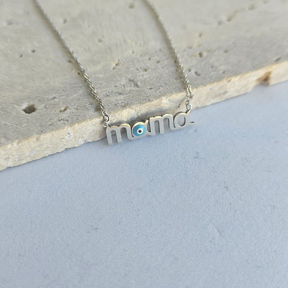 kolie-gunaikeio-atsalino-kosmima-online (23) Κολιέ Mama με ματάκι - Ασημί - Image 1