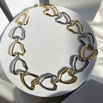 Κολιέ με Αλυσίδα Καρδιές - Δίχρωμο