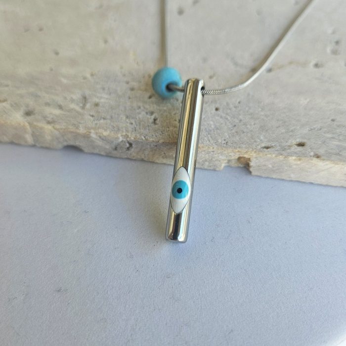 Κολιέ Κύλινδρος με Ματάκι - Ασημί - Image 2