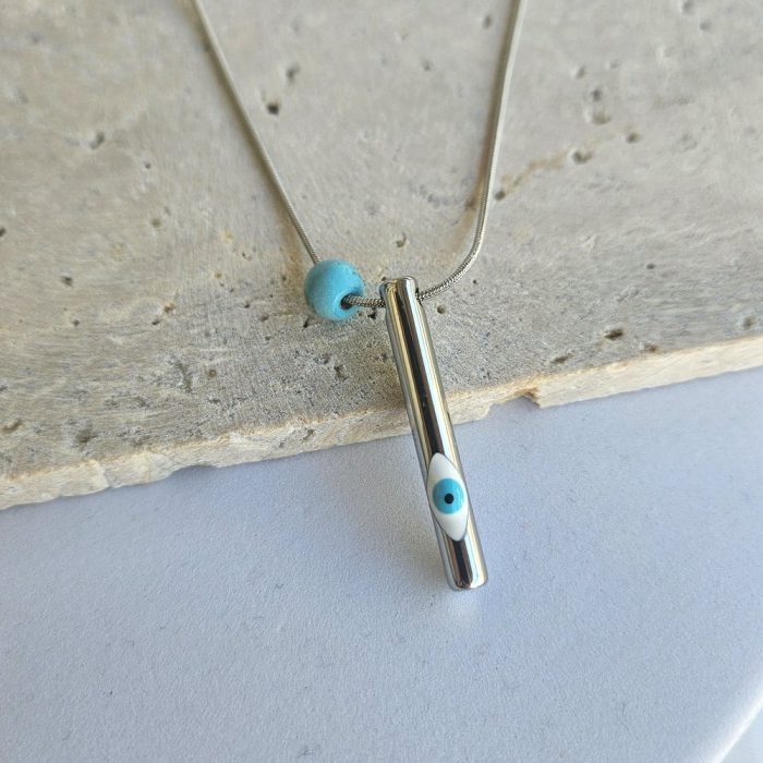 Κολιέ Κύλινδρος με Ματάκι - Ασημί - Image 3