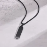 Κολιέ Unisex Με Δυνατότητα Χάραξης Πλακέτα - Μαύρο