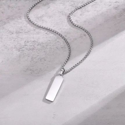 Κολιέ Unisex Με Δυνατότητα Χάραξης Πλακέτα - Ασημί