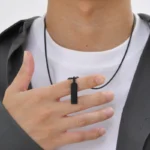 Κολιέ Unisex Με Δυνατότητα Χάραξης Πλακέτα - Μαύρο - Image 3