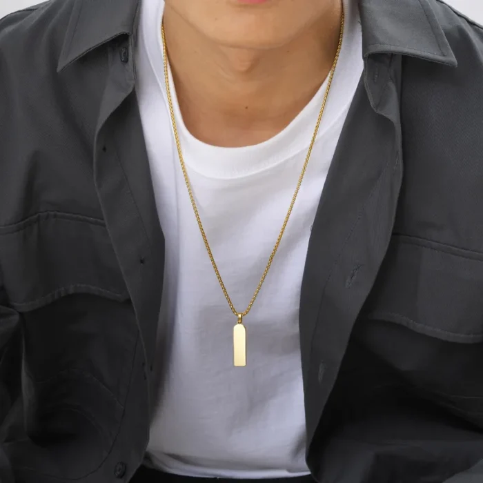 Κολιέ Unisex Με Δυνατότητα Χάραξης Πλακέτα - Χρυσό - Image 3