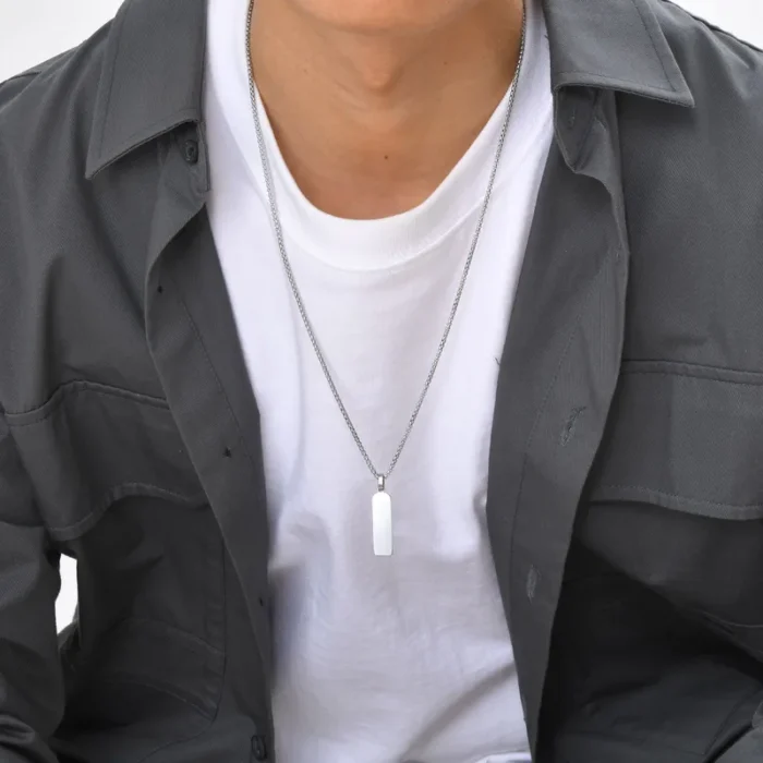 Κολιέ Unisex Με Δυνατότητα Χάραξης Πλακέτα - Ασημί - Image 2