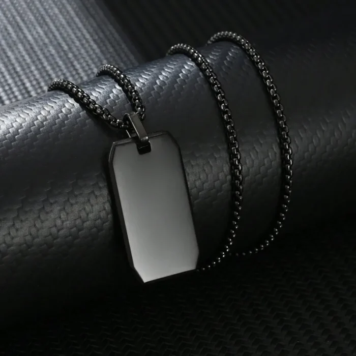 Κολιέ με Δυνατότητα Χάραξης Πλακέτα με Στρογγυλεμένες Γωνίες - Μαύρο - Image 2