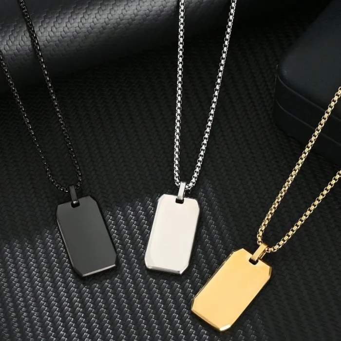 Κολιέ με Δυνατότητα Χάραξης Πλακέτα με Στρογγυλεμένες Γωνίες - Μαύρο - Image 3