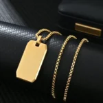 Κολιέ με Δυνατότητα Χάραξης Πλακέτα με Στρογγυλεμένες Γωνίες - Χρυσό