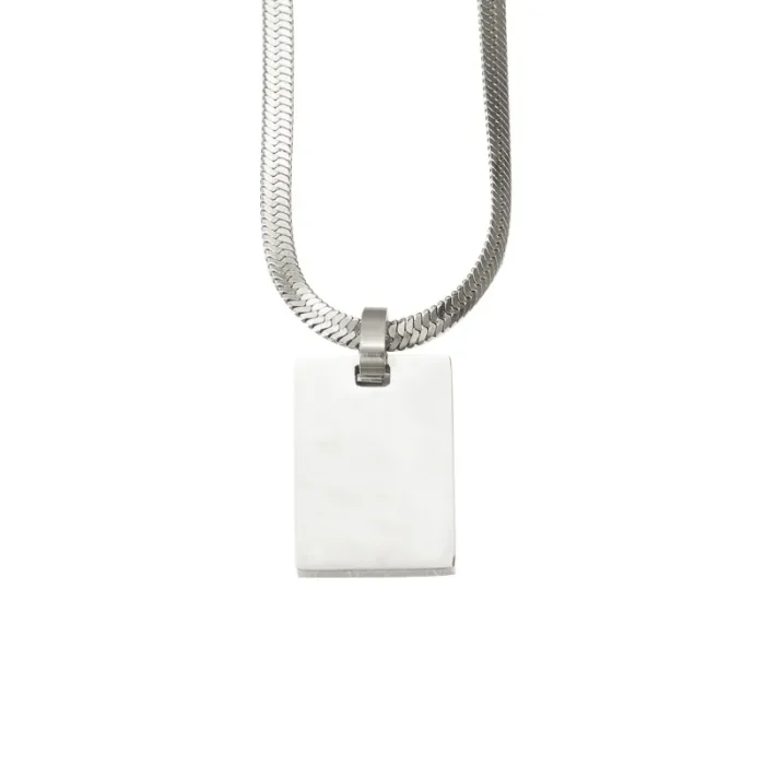 Κολιέ Με Δυνατότητα Χάραξης Τετράγωνη Πλακέτα και Αλυσίδα Snake -Ασημί - Image 2