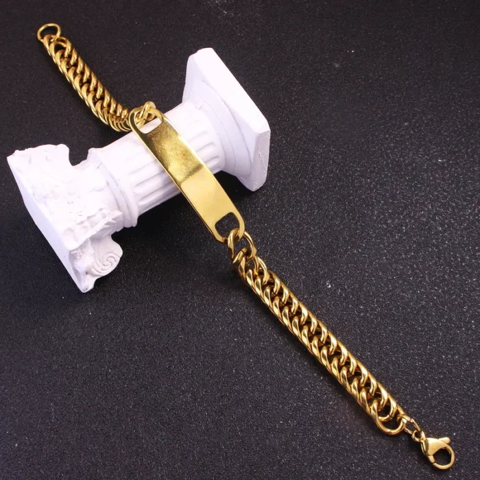 Βραχιόλι Unisex Για Χάραξη Αλυσίδα Πλακέτα - Χρυσό - Image 2