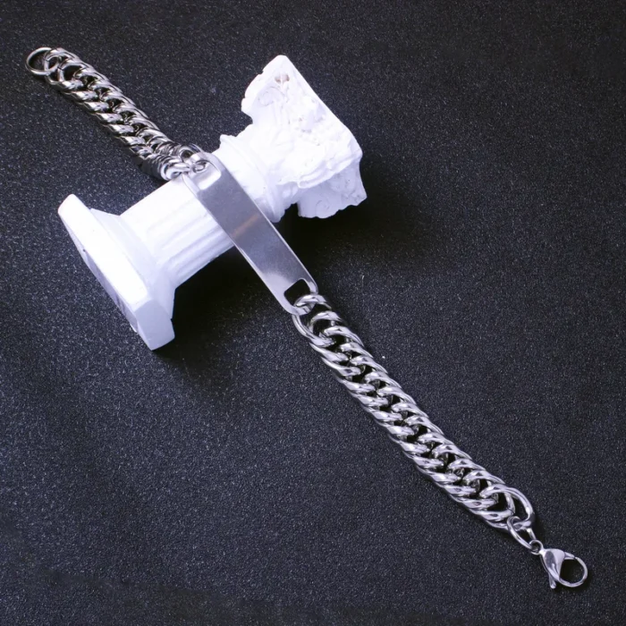 Βραχιόλι Unisex Για Χάραξη Αλυσίδα Πλακέτα - Ασημί - Image 2