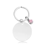 Μπρελόκ με Δυνατότητα Χάραξης Κύκλος με Ροζ Διαμαντάκι - Ασημί