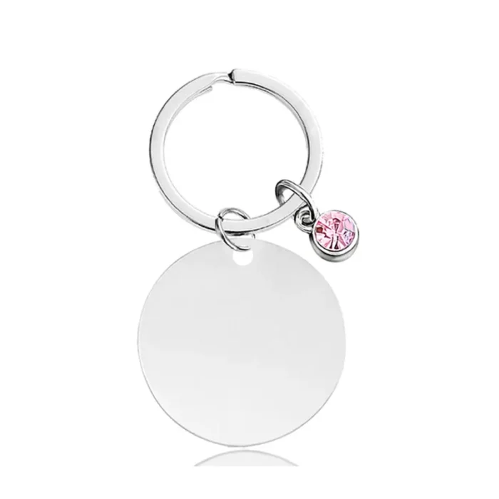 Μπρελόκ με Δυνατότητα Χάραξης Κύκλος με Ροζ Διαμαντάκι - Ασημί - Image 2