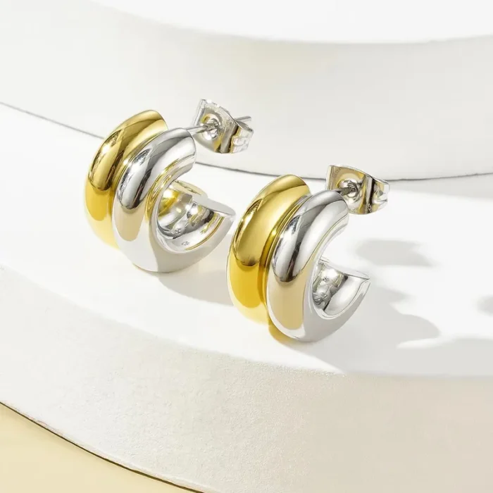 Σκουλαρίκια Kουμπωτά Double C - Δίχρωμα - Image 2