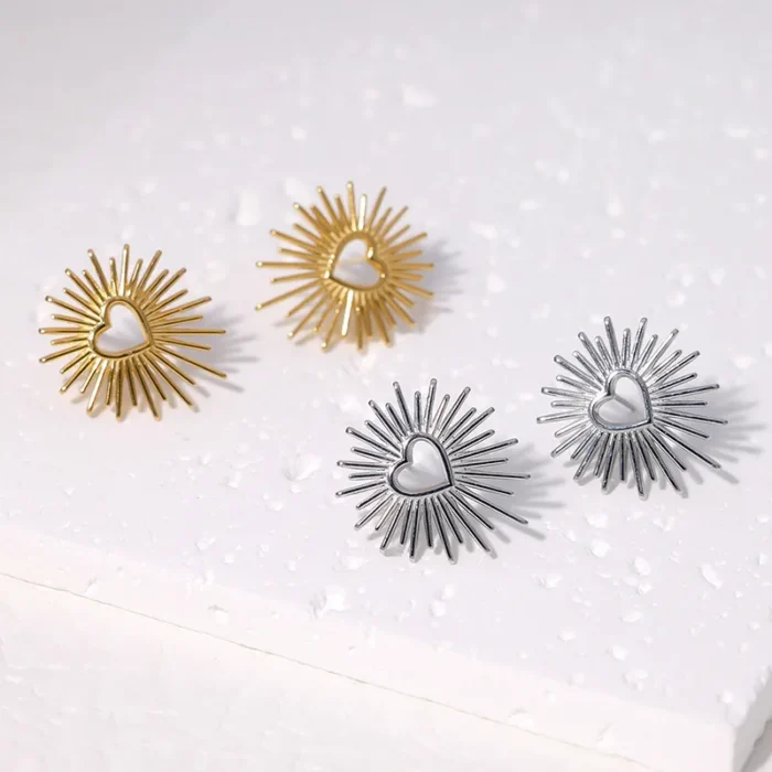 Σκουλαρίκια Κουμπωτά Sunrise Hearts - Χρυσό - Image 3