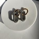 Σκουλαρίκια Κρικάκια με Κρεμαστά Οβαλ - Δίχρωμο