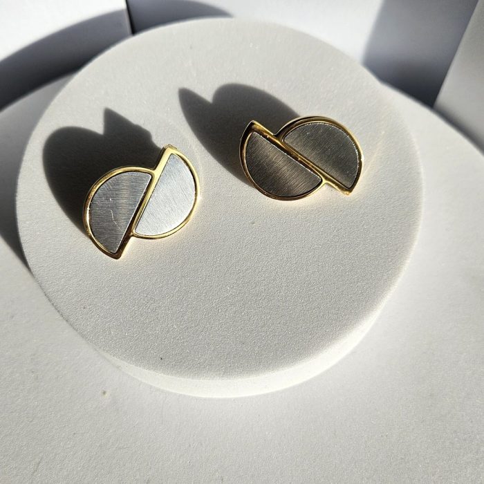 Σκουλαρίκια Κουμπωτά Half Circles - Δίχρωμα - Image 2