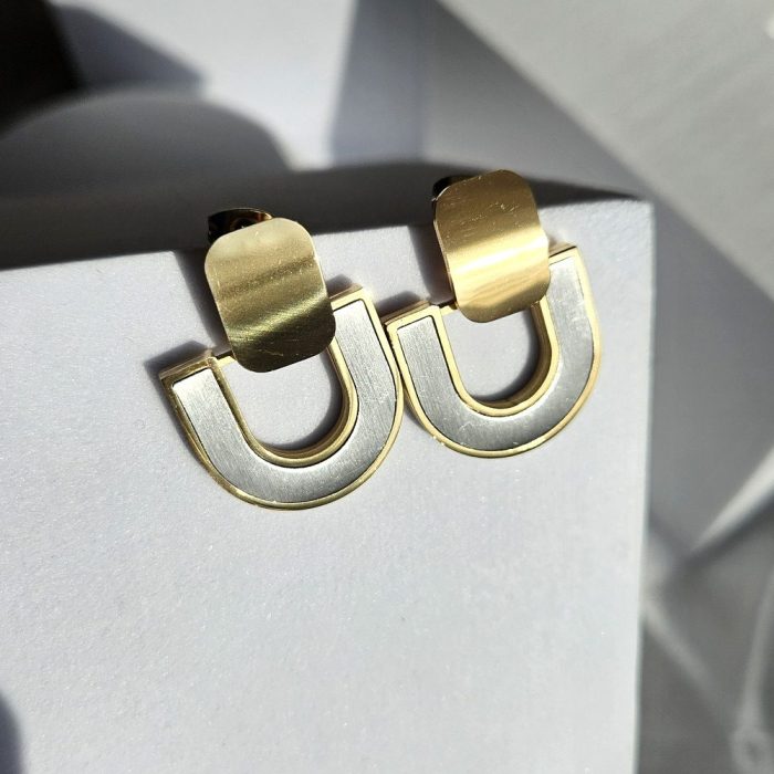 Σκουλαρίκια Κουμπωτά U- Δίχρωμο - Image 3