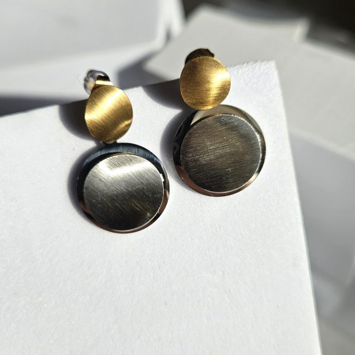 Σκουλαρίκια Κουμπωτά Small & Big Circle - Δίχρωμο - Image 3