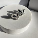 Σκουλαρίκια Κουμπωτά Πεταλούδες με Στρας - Ασημί - Image 3