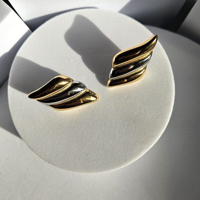 Σκουλαρίκια Κουμπωτά Wings - Δίχρωμο - Image 2