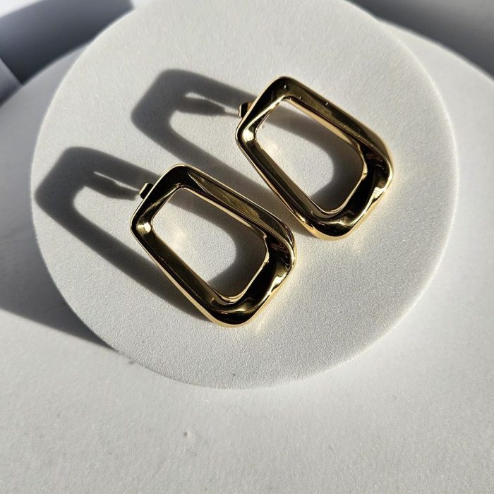 Σκουλαρίκια Κουμπωτά Παραλληλόγραμμα - Χρυσό - Image 3