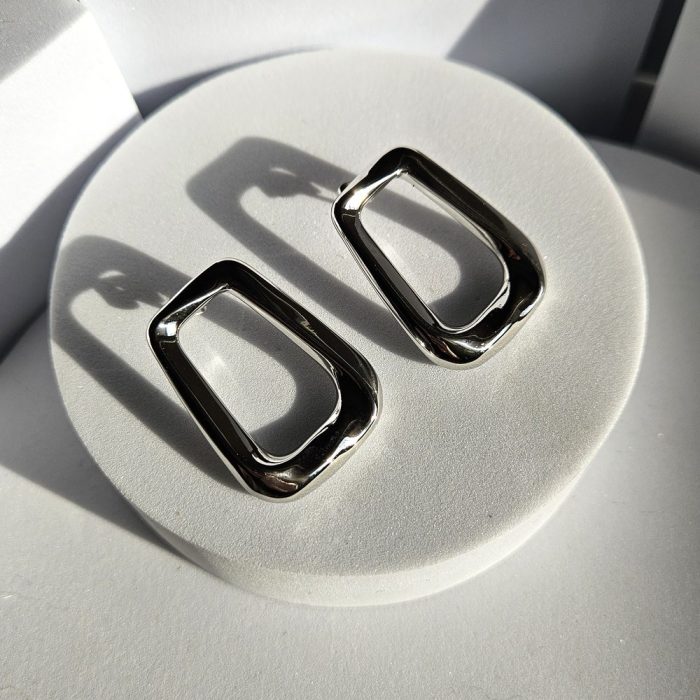 Σκουλαρίκια Κουμπωτά Παραλληλόγραμμα - Ασημί - Image 2