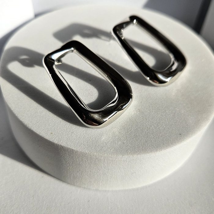 Σκουλαρίκια Κουμπωτά Παραλληλόγραμμα - Ασημί - Image 3