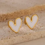 Σκουλαρίκια Κουμπωτά White Heart Shape - Χρυσό