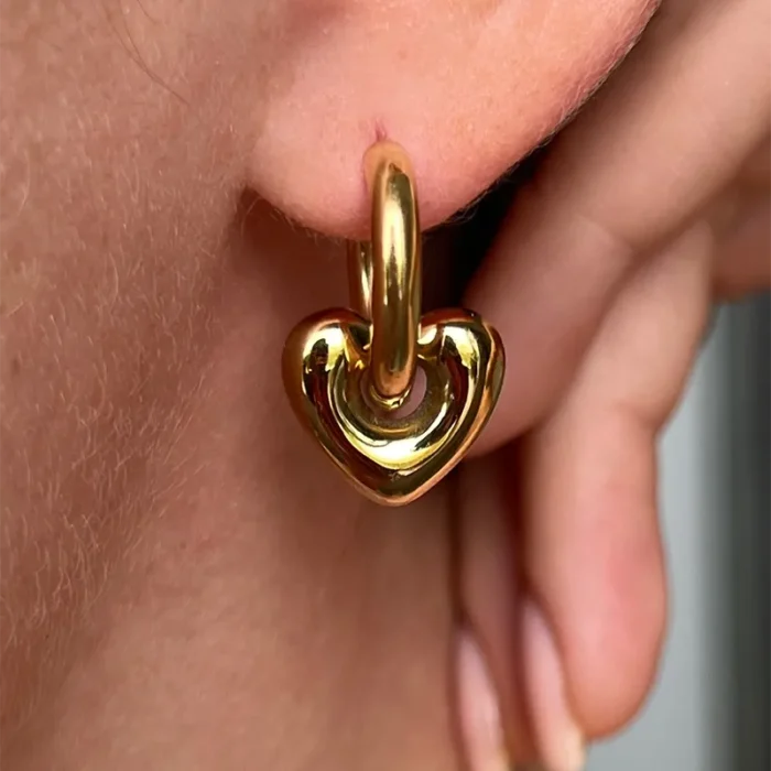 Σκουλαρίκια Circle Hoop and Hoop Heart - Χρυσό - Image 2