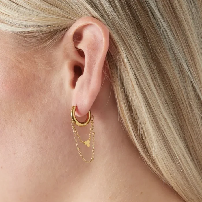 Σκουλαρίκια Κρικάκια με Κρεμαστό Αλυσιδάκι - Χρυσό - Image 2