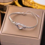 Βραχιόλι Σταθερό Εύκαμπτο με Καρδιά - Ασημί