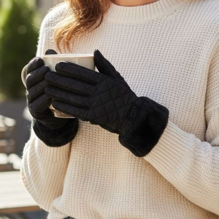 Γυναικεία Γάντια Καπιτονέ με Γουνάκι στο Καρπό - Μαύρο - Image 2