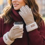 Γυναικεία Γάντια Καστόρ με Γούνα στον Καρπό - Μπεζ