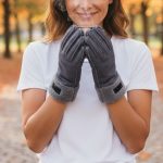 Γυναικεία Γάντια Καστόρ με Γούνα στον Καρπό - Γκρι