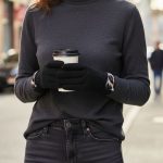 Γυναικεία Γάντια Σουέντ με Λεοπάρ Λεπτομέρεια - Μαύρο