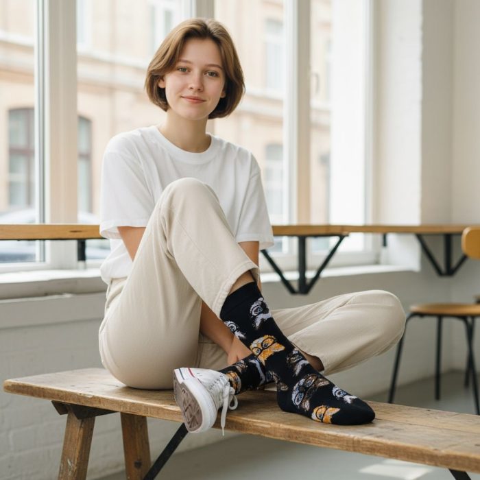 Κάλτσες Unisex Ψηλές με Σχέδιο Cats - Image 2