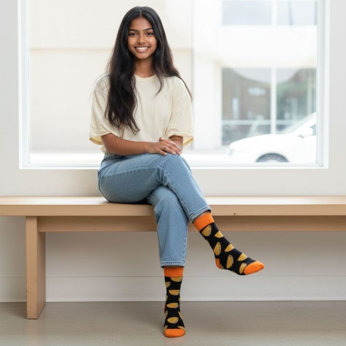 Κάλτσες Unisex Ψηλές με Σχέδιο Tacos Black - Image 2