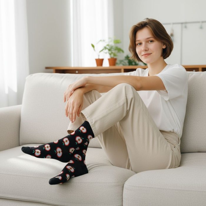 Κάλτσες Unisex Ψηλές με Σχέδιο Apples - Image 2