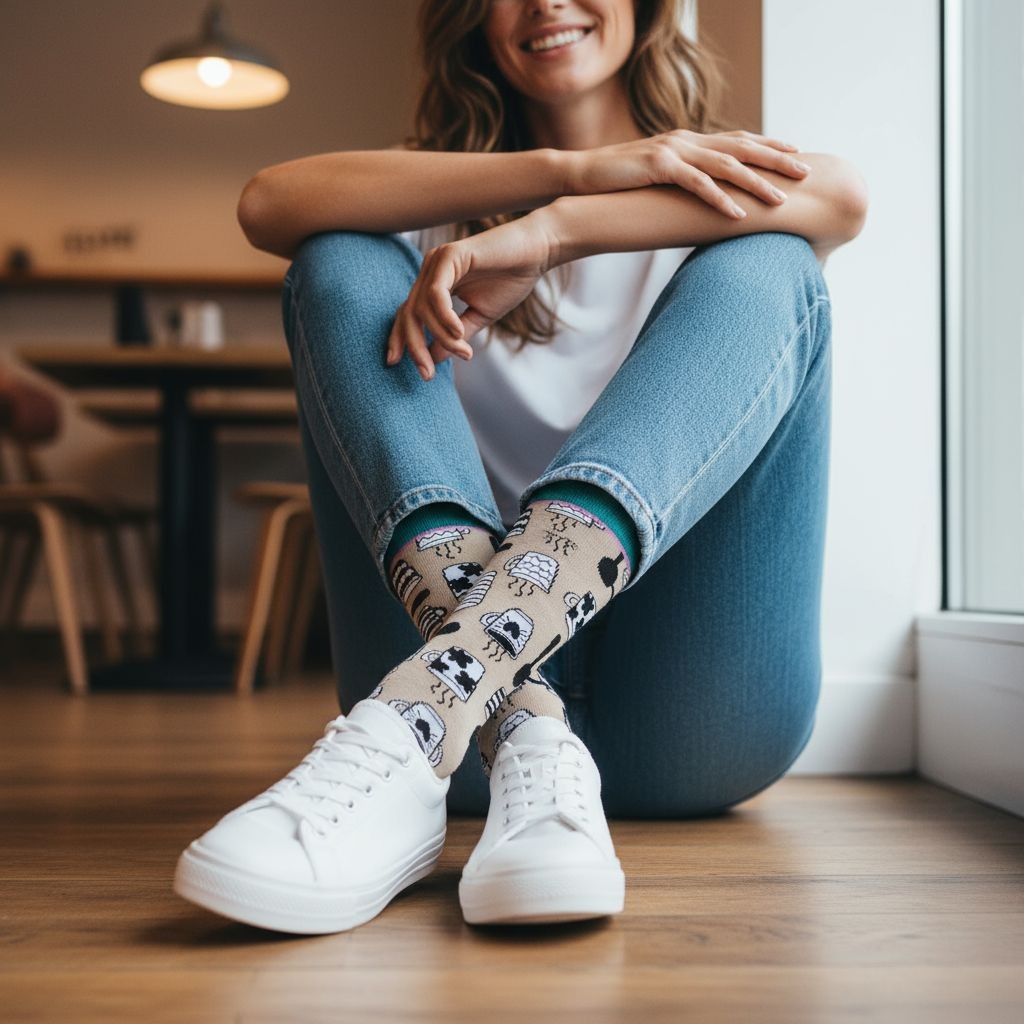 KALTSES-ME-SXEDIA-UNISEX-KOSMIMA-ONLINE (25) Κάλτσες Unisex Ψηλές με Σχέδιο Coffee - Image 1