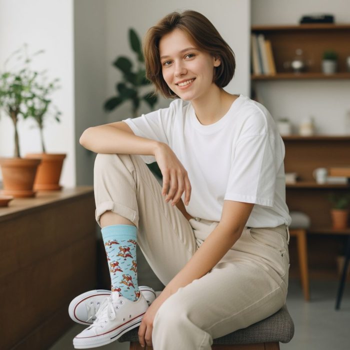 Κάλτσες Unisex Ψηλές με Σχέδιο Αλεπούδες - Image 2