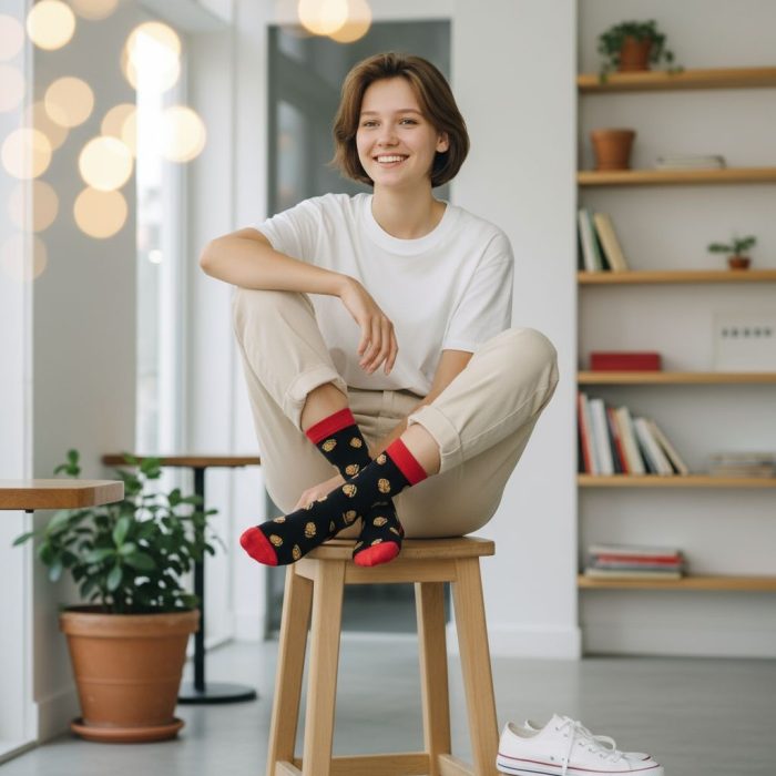 Κάλτσες Unisex Ψηλές με Σχέδιο Mini Burgers - Image 2